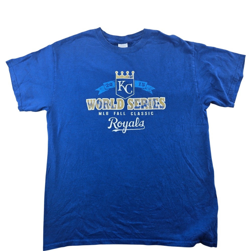 Gildan T-Shirt Men Large Blue Kansas City Royals 2015 World Series MLB Graphic